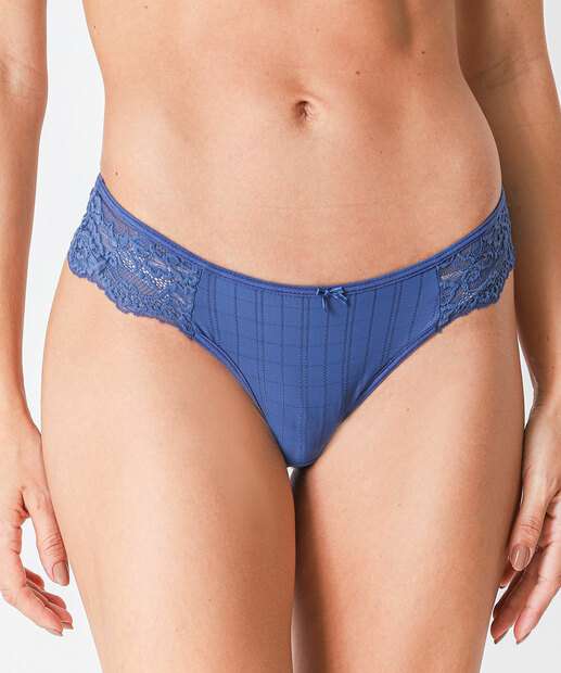 Calcinha Fio Dental Recorte Renda Marisa Azul