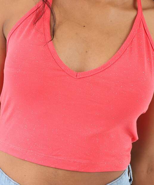 Top Cropped Feminino Carnaval Brilho Amarração Marisa Rosa