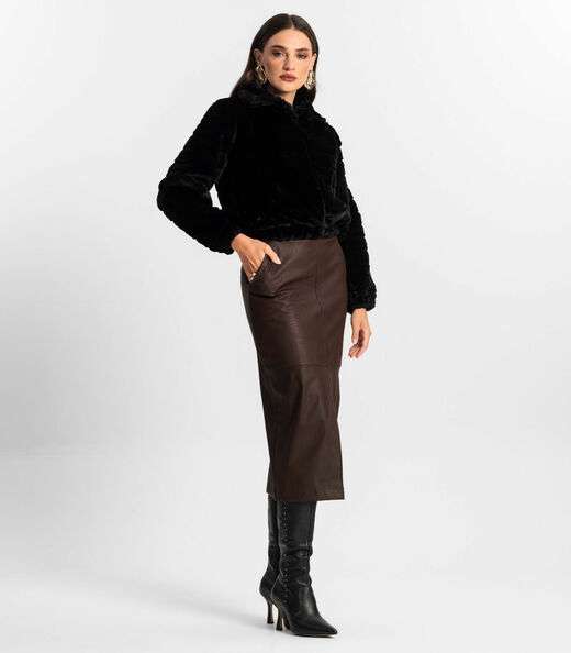 Saia Sintética Feminina Midi Endless Marrom