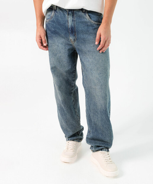 Calça Masculina Jeans Baggy Dirty Bolsos Azul