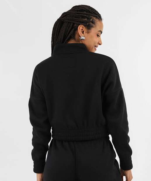 Blusão Feminino Cropped Moletom Flanelado Marisa Preto