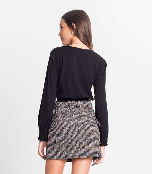 Blusa Juvenil Feminina Manga Longa Minty Preto