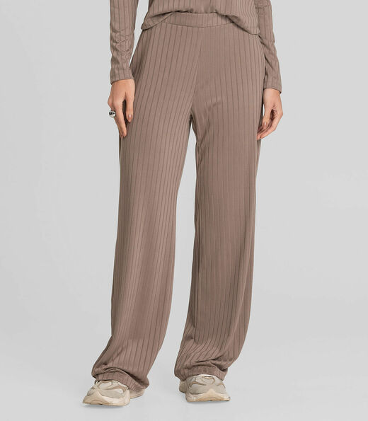 Conjunto Feminino Blusa E Calça Em Ribana Dianna Marrom