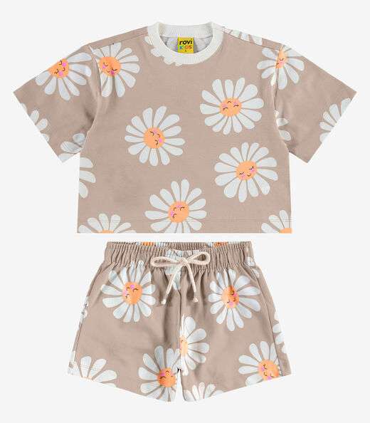 Conjunto Blusa Com Shorts Rovitex Kids Marrom
