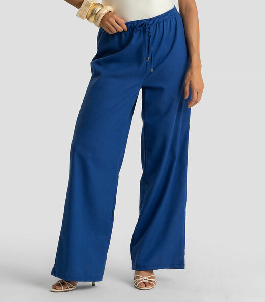 Calça Feminina Shape Pantalona Em Linho Dianna Azul
