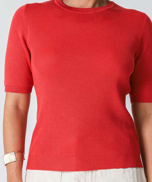 Blusa Feminina Canelada Manga Curta Marisa Vermelho