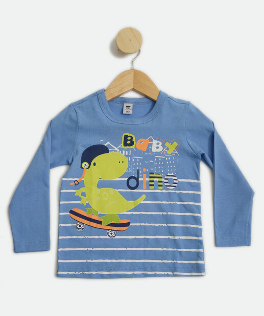 Camiseta Infantil Dinossauro Manga Longa MR Tam 1 a 4