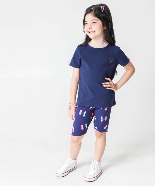 Camiseta Infantil Cotton Strass Marisa Tam 4 a 10 Azul