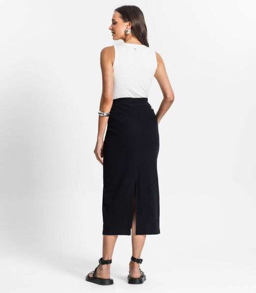 Saia Midi De Ribana Feminina Endless Preto