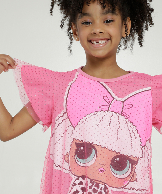 Vestido Infantil Fantasia Tule Brilho LoL Tam 4 a 10