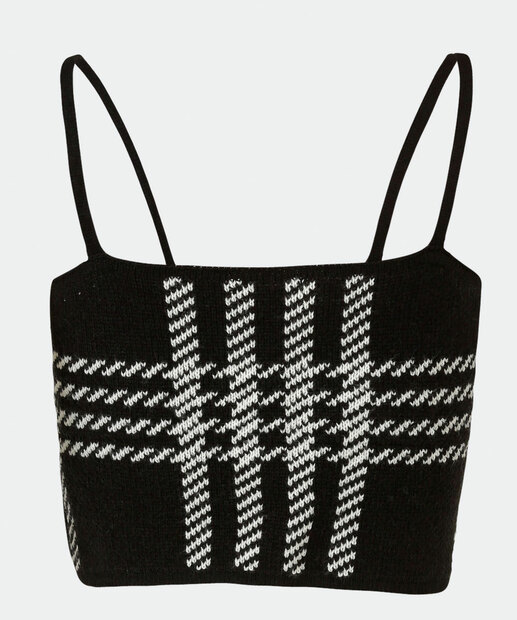 Blusa Cropped Feminina Tricô Pied Poule Alças Finas Marisa