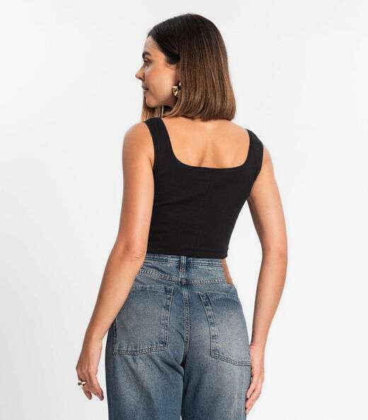 Top Cropped Ribana Básico Rovitex Preto