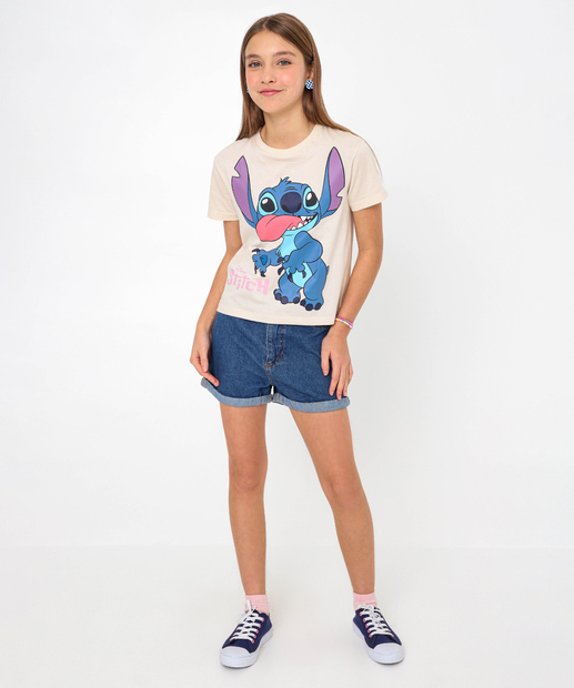 Camiseta Juvenil Stitch Disney Tam 10 a 16 Bege