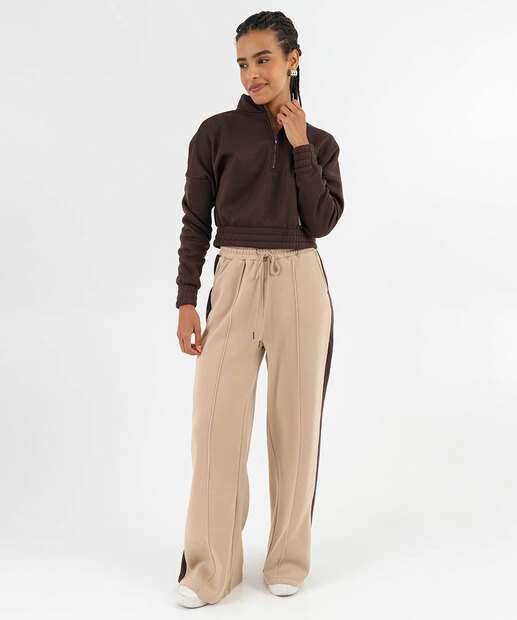 Blusão Feminino Cropped Moletom Flanelado Marisa Marrom