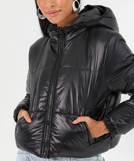 Jaqueta Feminino Cropped Puffer Marisa Preto
