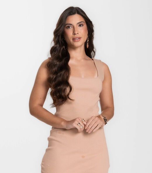 Vestido Canelado Feminino Select Marrom