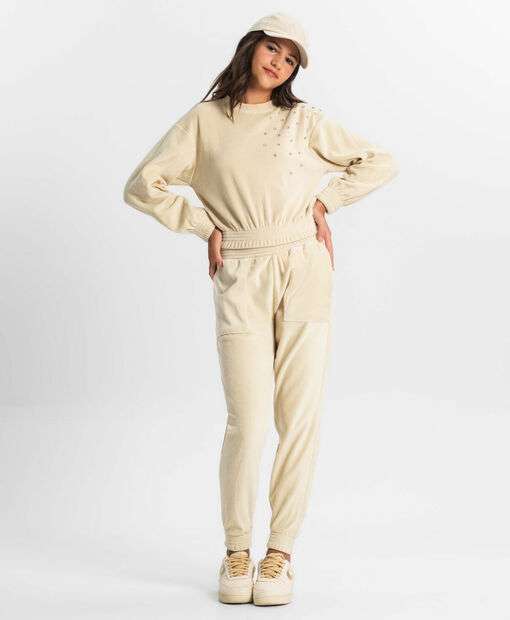 Conjunto Juvenil Blusão Com Calça Jogger Minty Bege