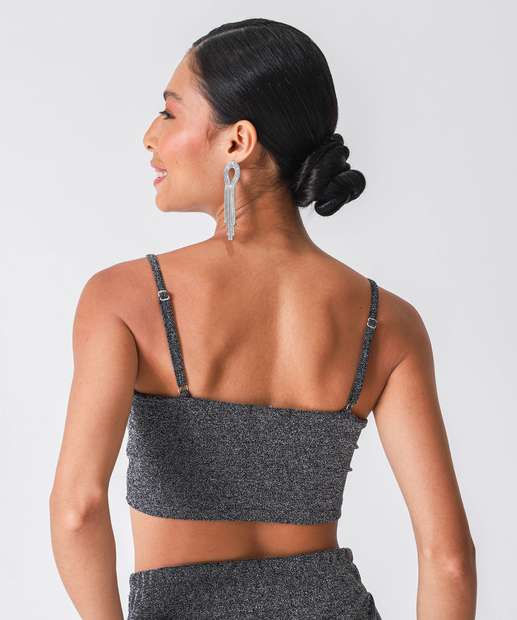 Blusa Cropped Feminina Brilho Lurex Marisa Preto