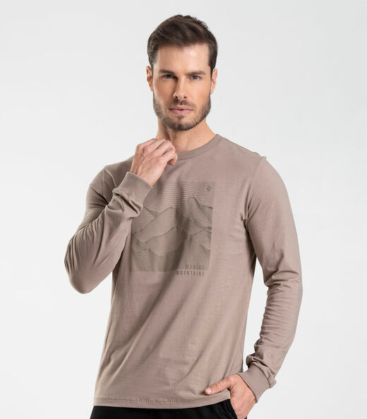 Camiseta Manga Longa Meia Malha Diametro Marrom