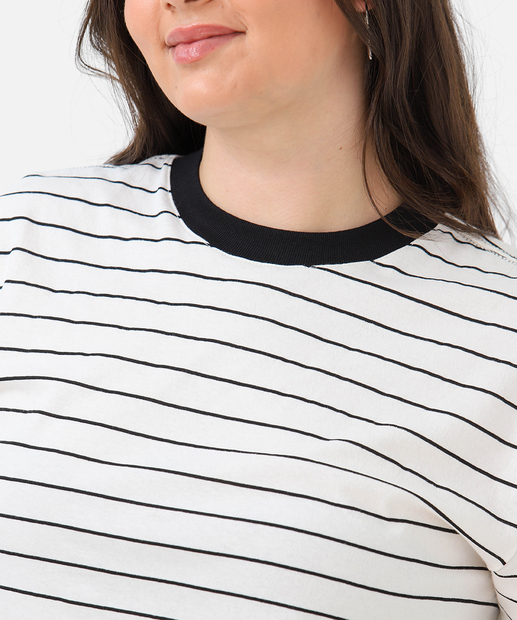 Blusa Plus Size Feminina Listrada Marisa Off White