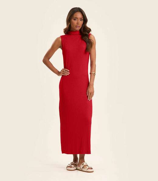 Vestido Midi Ribana Canelada Rovitex Vermelho