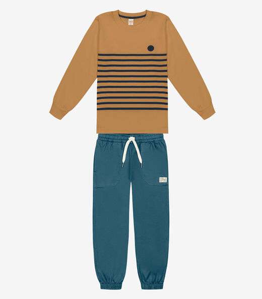 Conjunto Camiseta Manga Longa E Calça Trick Nick Marrom