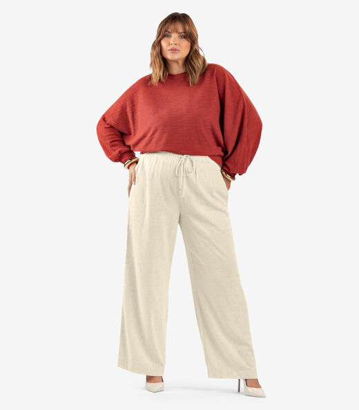 Image_Calça Pantalona Linho Plus Size Secret Glam Bege