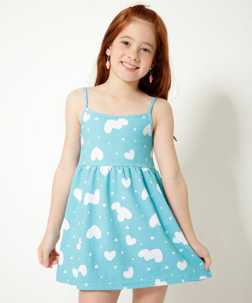Vestido Infantil Estampa Corações Alças Finas Tam 4 a 10