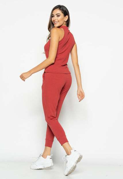 Calça  Jogger Comfy Malha Canelada Terracota Salvatore Fashion