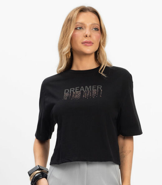 T- Shirt Feminina Meia Malha Rovitex Preto