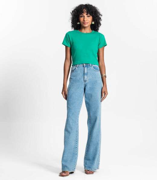 Blusa Cropped Ribana Básica Rovitex Verde