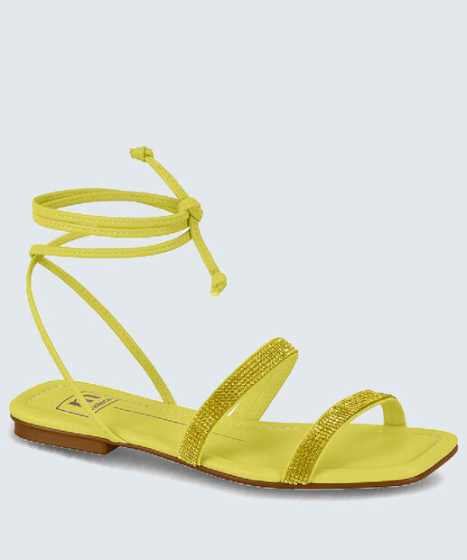 Sandália Feminina Rasteira Strass Amarração Moleca 