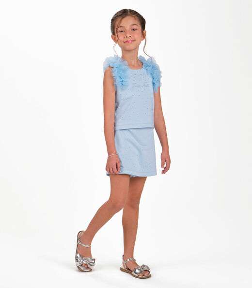 Conjunto Blusa com Shorts Saia Menina Trick Nick Azul