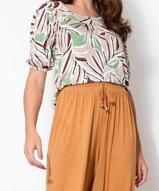 Image_Blusa Feminina Estampa Folhas Manga Curta Marisa