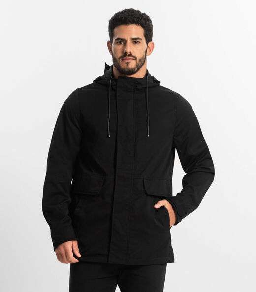 Jaqueta Com Capuz Masculina Em Sarja Diametro Preto