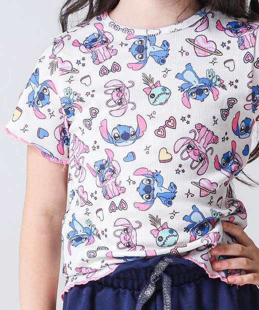 Blusa Infantil Canelada Stitch Tam 4 a 10 Off White