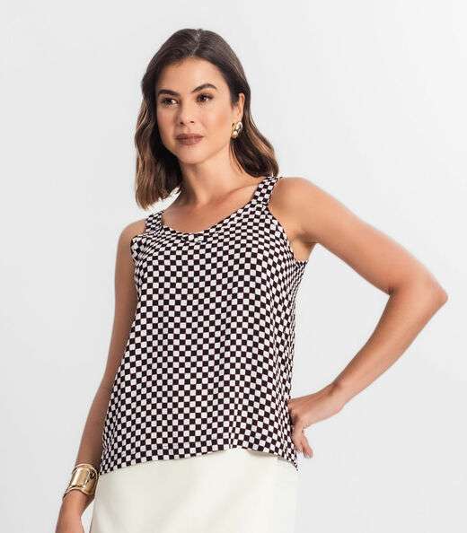 Regata Feminina Quadriculada Infinita Cor Preto