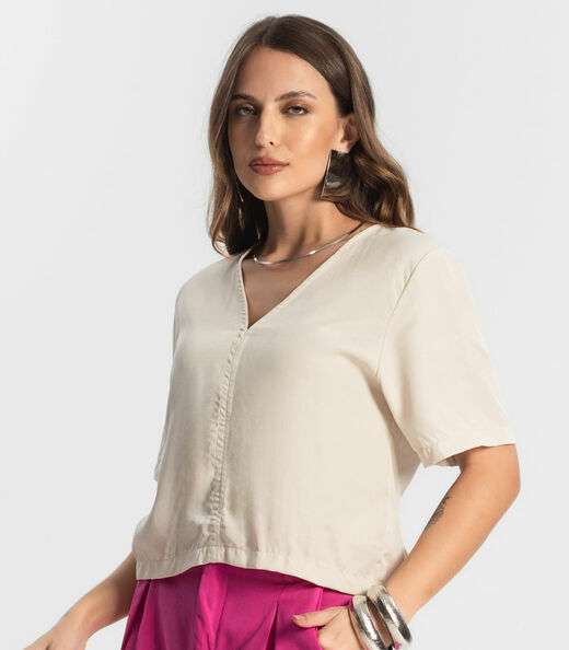 Blusa Feminina Manga Curta Endless Bege