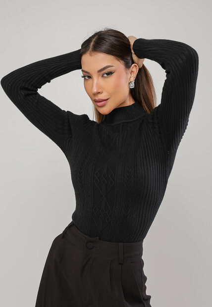 Image_Blusa de Tricot Modal com Gola Alta e Manga Canelada Preto Salvatore