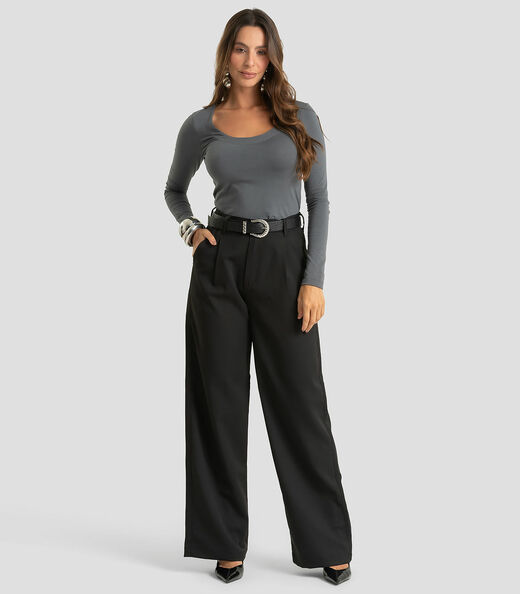 Blusa Feminina Manga Longa Em Cotton Leve Dianna Cinza