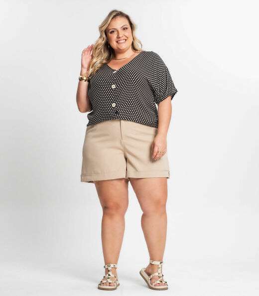 Camisa Feminina Plus Size Estampada Secret Glam Preto