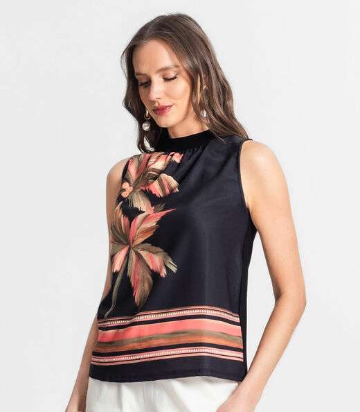 Blusa De Poly Light Estampado Endless Preto