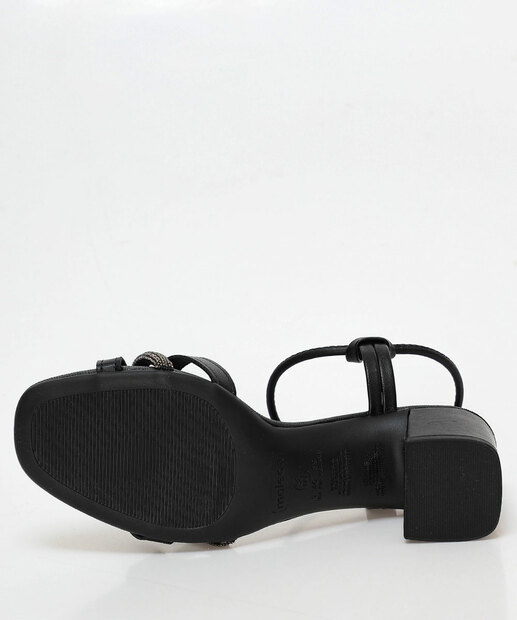 Sandália Feminina Salto Grosso Strass Moleca Preto