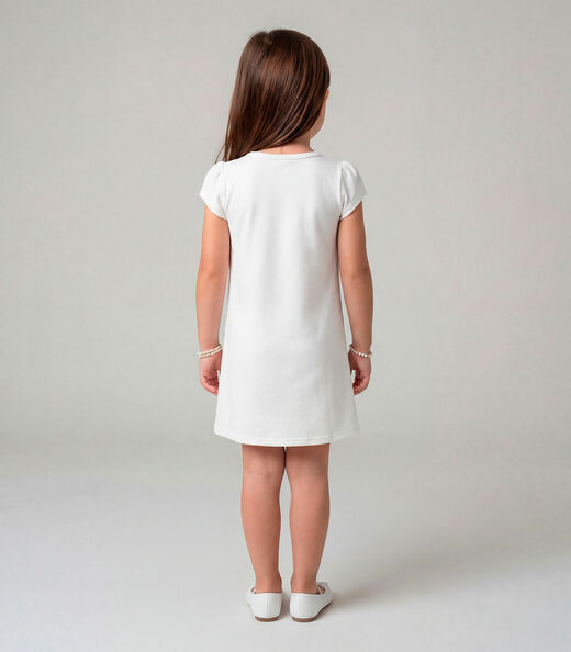Vestido Infantil Manga Curta Estampado Select Bege