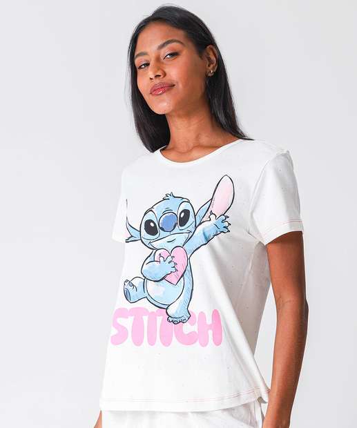 Pijama Feminino Stitch Disney Off White