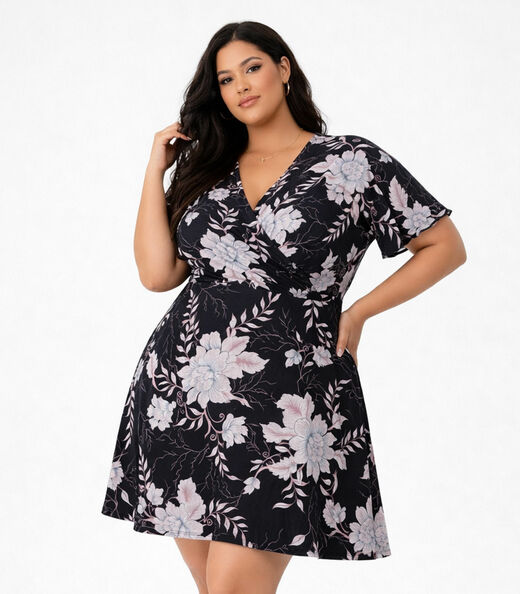 Vestido Curto Feminino Plus Size Helanca Select Preto