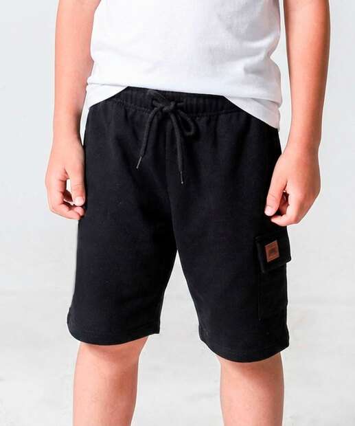 Bermuda Infantil Moletom Cargo Marisa Tam 4 a 10 Preto