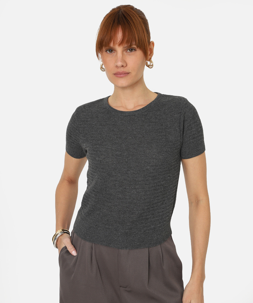 Image_Blusa Feminina Tricô Manga Curta Marisa Cinza