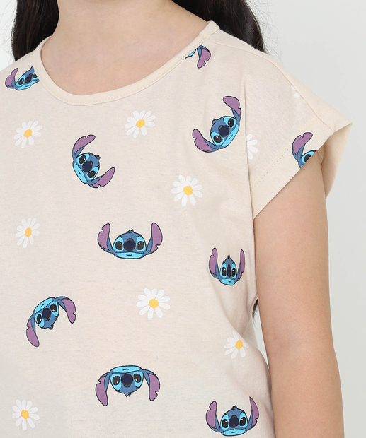 Blusa Infantil Estampa Stitch Tam 4 a 10 Bege