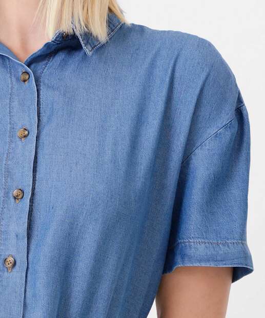 Camisa Feminina Jeans Botões Manga Curta Marisa